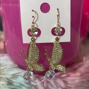 Sparkling Gold Butterfly Earrings with Crystals